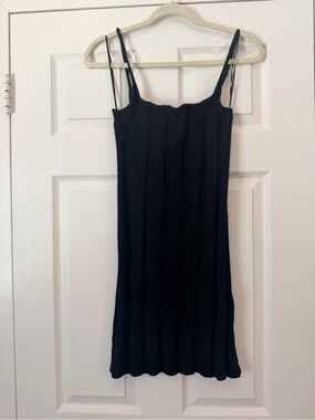 Free People Black Ribbed Mini Dress with Spaghetti Straps